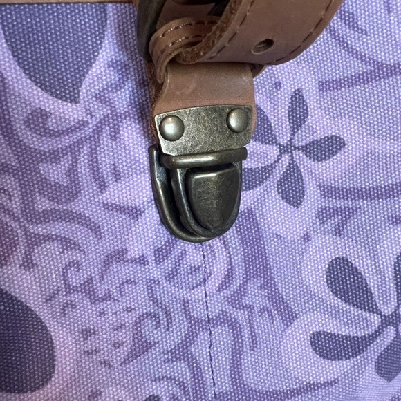LL Bean Vintage 90s Purple Floral Hawaiian Canvas and Leather Tote Bag Y2K EUC - Picture 3 of 11
